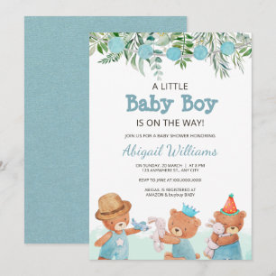 Invitation Bébé Garçon Aquarelle Teddy Baby shower Ours