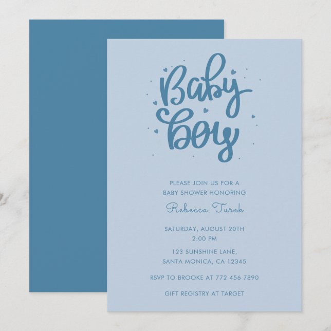 Invitation Bébé Garçon Bleu Baby Shower  (Devant / Derrière)