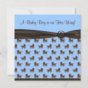 Invitation Bébé garçon bleu marron noeud papillon baby carria