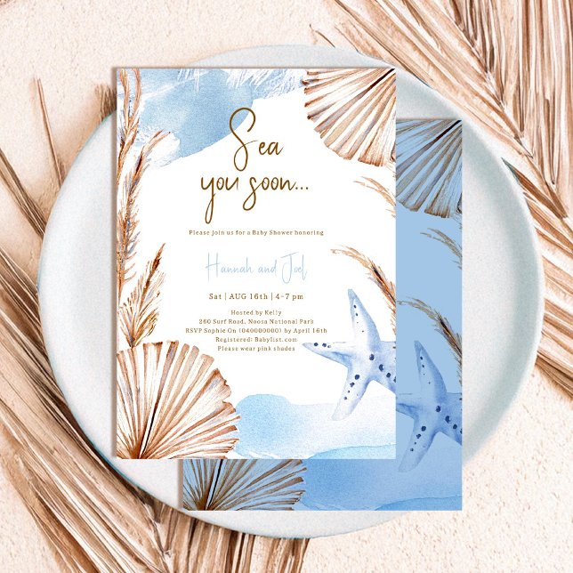 Invitation Bébé Garçon Bleu Océan Été Vous Verrez Bientôt Cél (Créateur téléchargé)