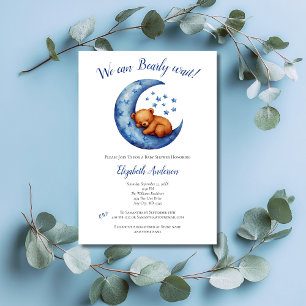 Invitation Bébé Garçon Bleu Ours Lune Baby shower d'attente p
