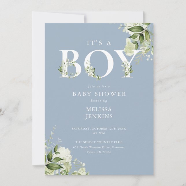 Invitation Bébé garçon code QR Baby Shower Bleu Poussiéreux C (Devant)