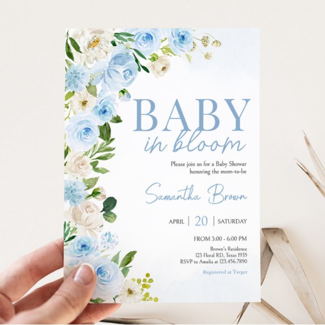 Invitation Bébé garçon dans le Baby shower en fleur (Spring Flowers Baby Shower Invitation)