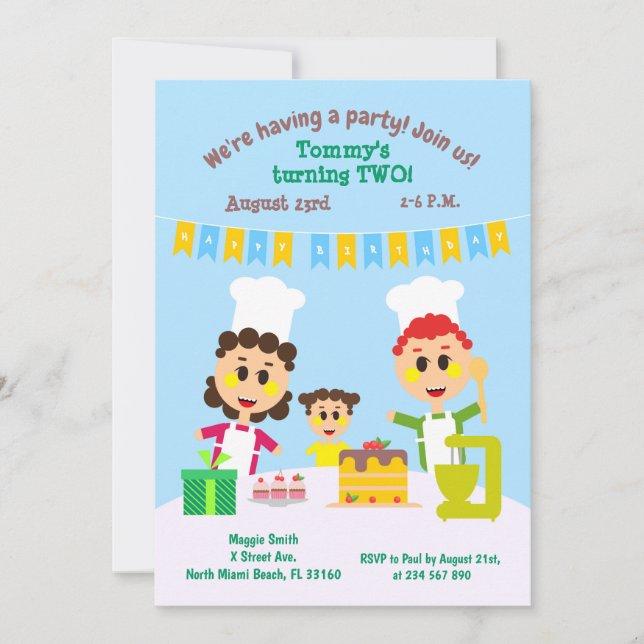 Invitation Bébé garçon deuxième anniversaire gâteau doux invi (Devant)