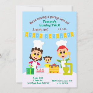 Invitation Bébé garçon deuxième anniversaire gâteau doux invi