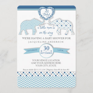 Invitation Bébé Garçon Douche Coeur Eléphants Petit Homme