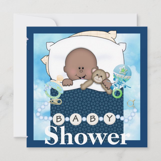 INVITATION BÉBÉ GARÇON DOUCHE L'INVITATION AFRICAINE AMÉRICAI (Devant)