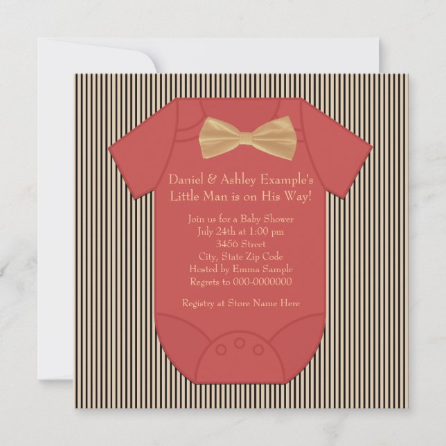 Invitation Bébé Garçon Fête de Naissance Rayure Rouge Noir et (Devant)