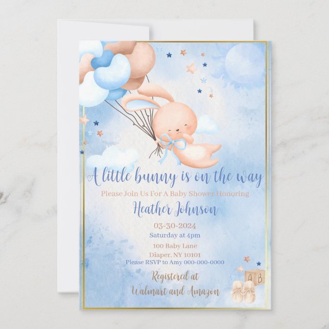 Invitation Bébé garçon fête prénatale de Baby Bunny (Devant)