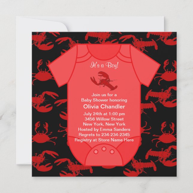 Invitation Bébé garçon homard rouge crustacés Shower (Devant)