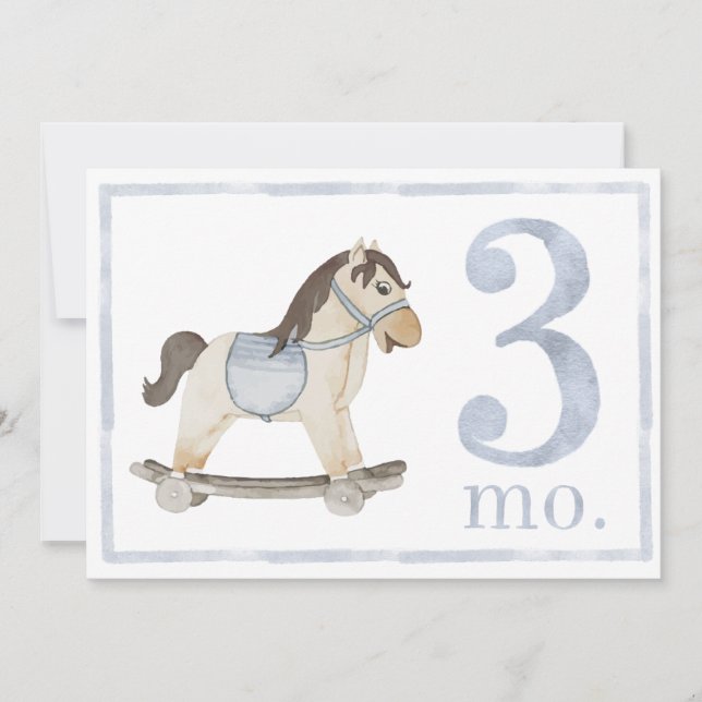Invitation Bébé Garçon Jalon de l'aquarelle Trois mois Ancien (Devant)