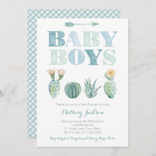 Invitation Bébé garçon jumeaux ou triplets Baby shower Cactus