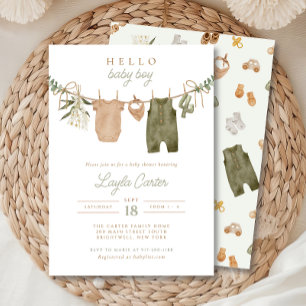 Invitation Bébé Garçon ligne de linge Baby shower Boho de tai