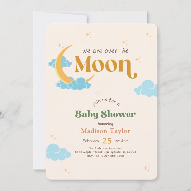 Invitation Bébé Garçon Lune et Étoiles à l'aquarelle Shower (Devant)