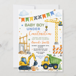 Invitation Bébé Garçon Mignon Sous Chantier de Construction B