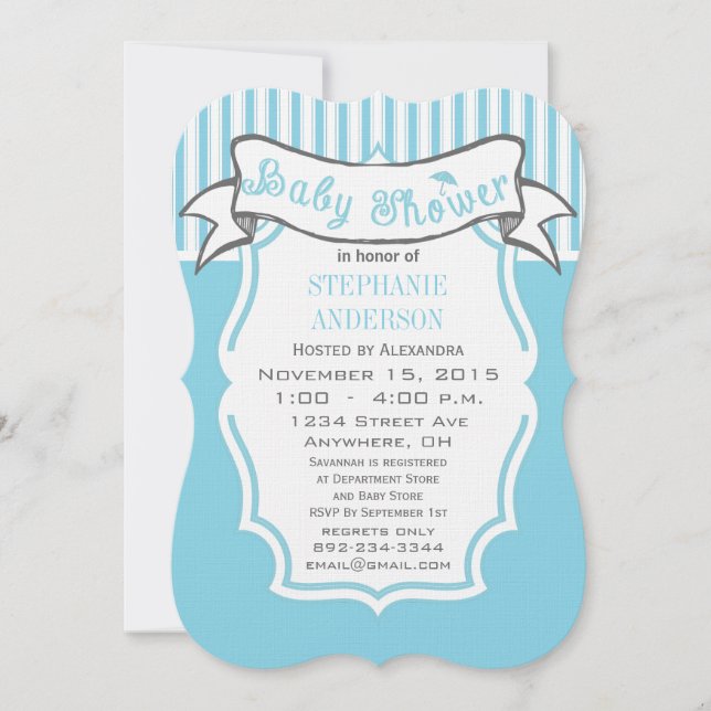 Invitation Bébé garçon moderne motif rayure mignon Douche (Devant)