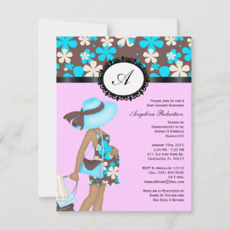 Invitation Bébé Garçon ou fille Bleu et rose Douche Fleurs
