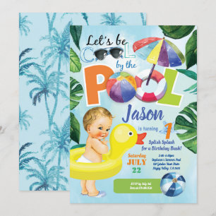 Invitation Bébé garçon premier anniversaire piscine fête trop