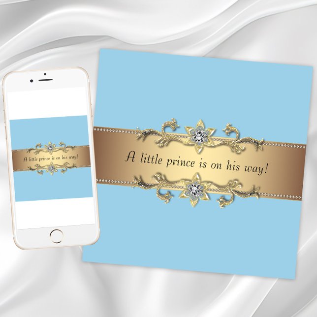 Invitation Bébé Garçon Prince Bleu Shower (Baby blue gold baby shower invitation. Add your text to the front and back. Download and printed.)