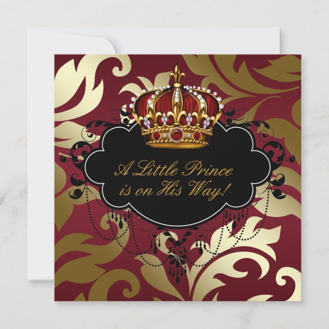 Invitation Bébé garçon Royal Red et Gold Prince Shower (Devant)