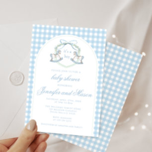 Invitation Bébé garçon shower cheval à bascule crête français