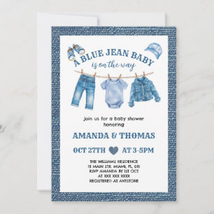 Invitation Bébé garçon shower Jean Bleu
