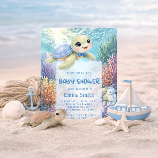 Invitation Bébé garçon sous la tortue de mer Shower (Créateur téléchargé)