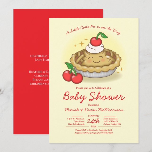 Invitation Bébé gâteau Baby Shower Cerise (Devant / Derrière)