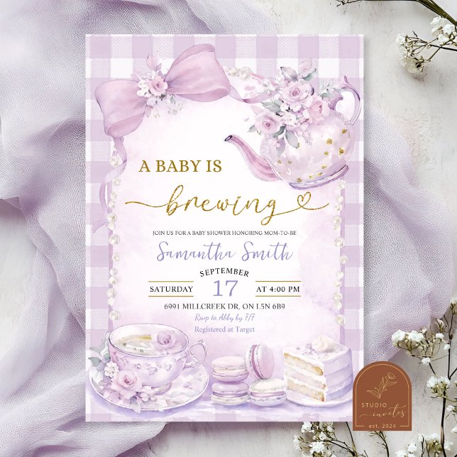 Invitation Bébé Gingham Violet prépare une Baby Shower (Créateur téléchargé)