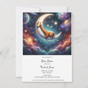 Invitation Bébé girafe céleste dormant sur la lune et les éto
