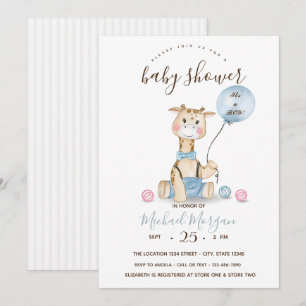 Invitation Bébé girafe mignon ballons rayures Baby Shower In