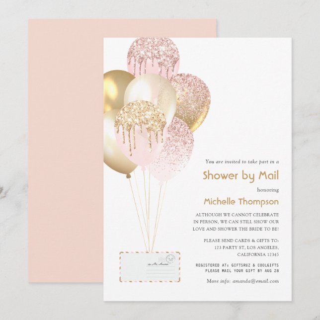 Invitation Bébé Gold et Blush ou Baby Shower par la Poste (Devant / Derrière)