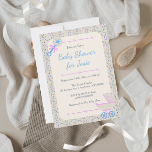 Invitation Bébé Grace bleu et Baby shower rose