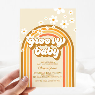 Invitation Bébé Groovy Rétro Arc-en-ciel Fête de Bébé Daisy