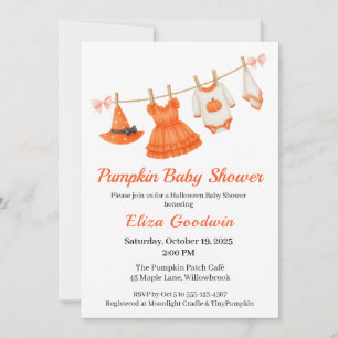 Invitation Bébé Halloween Fille Petite Sorcière Citrouille