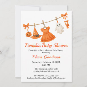 Invitation Bébé Halloween Fille Petite Sorcière Citrouille