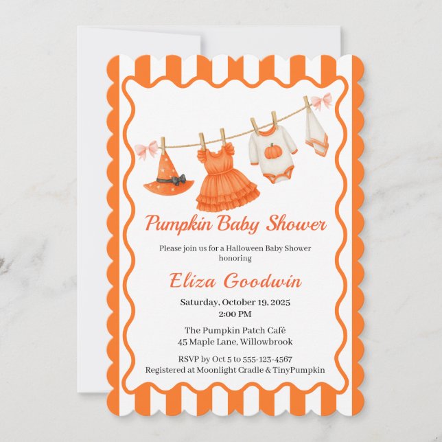 Invitation Bébé Halloween Fille | Petite Sorcière Citrouille (Devant)