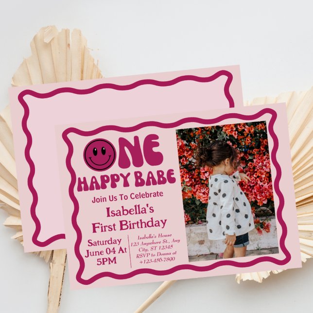 Invitation Bébé heureux rétro pour un premier anniversaire  (Créateur téléchargé)