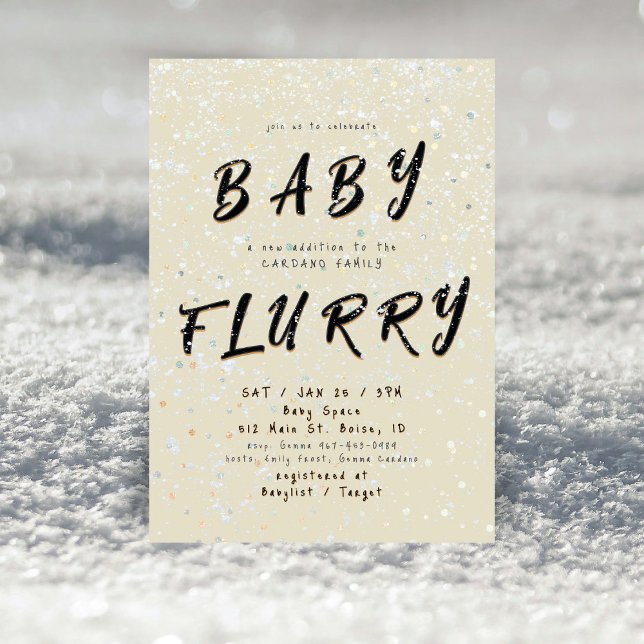 Invitation Bébé Hiver Poudré | Flocons de Neige Crème (Créateur téléchargé)