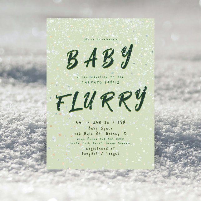 Invitation Bébé Hiver | Vert Flurry de Neige (Créateur téléchargé)