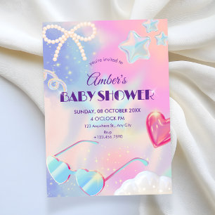 Invitation Bébé hologramme Y2k pour baby shower mignon