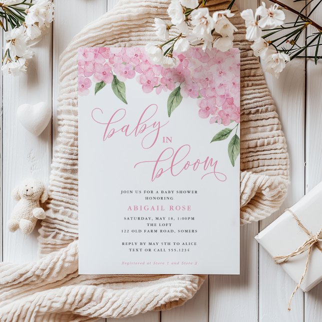 Invitation Bébé Hydrangea Rose en Fleur Baby Shower (Créateur téléchargé)