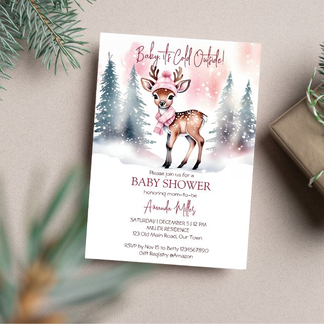 Invitation Bébé il fait froid à l'extérieur baby shower bébé  (Baby it's cold outside deer baby shower template invitation digital download watercolor cute deer)