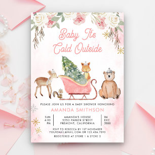 Invitation Bébé il fait froid à l'extérieur Baby Shower Rosea