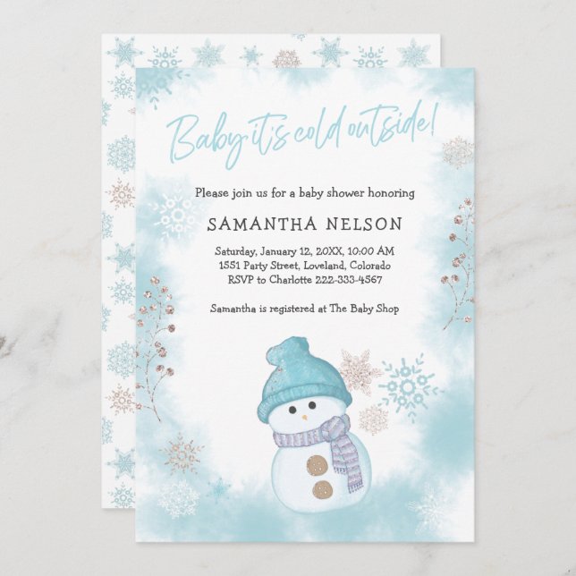 Invitation Bébé Il fait froid à l'extérieur du Baby shower de (Devant / Derrière)