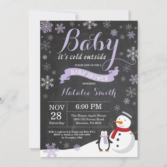 Invitation Bébé il fait froid à l'extérieur Fille Baby Shower (Devant)