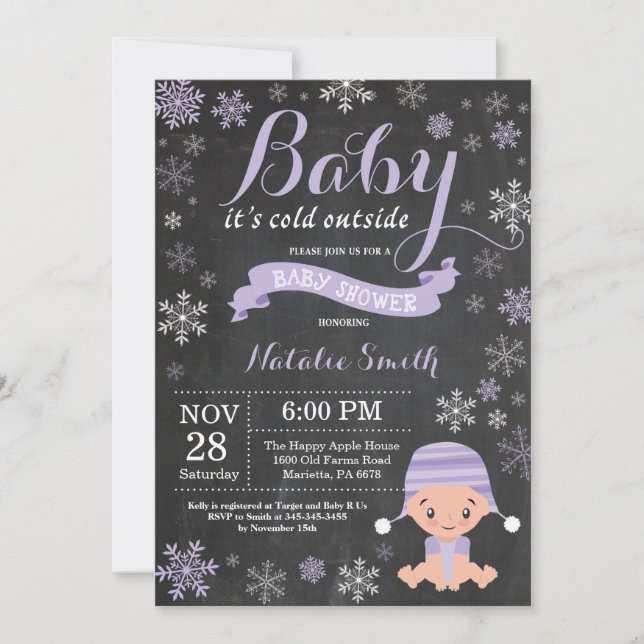 Invitation Bébé il fait froid à l'extérieur Fille de l'hiver  (Devant)
