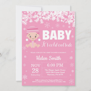 Invitation Bébé il fait froid à l'extérieur Fille Rose Baby S