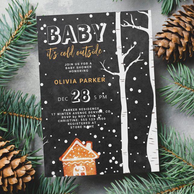 Invitation Bébé il fait froid à l'extérieur hiver bois bébé s (Créateur téléchargé)
