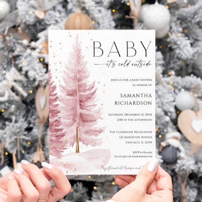 Invitation Bébé il fait froid à l'extérieur rose or fille bab (Créateur téléchargé)